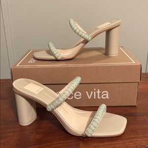 Dolce Vita Cream and Aqua Beaded Block Heels
